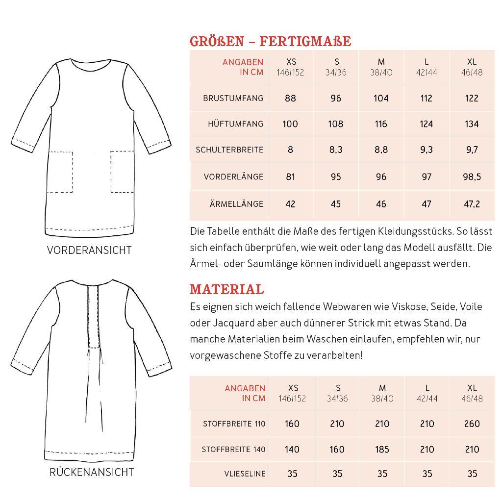 Papierschnittmuster Kleid mit Taschen Frau Yuma XS-XL